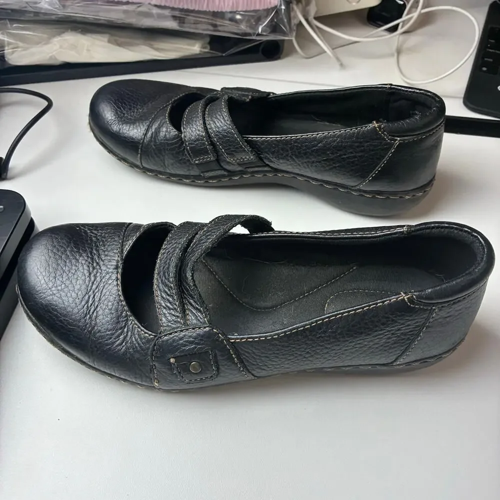 Clarks Ashland Twist Bendables Black Leather Mary Jane Loafers Women 7.5 Comfort